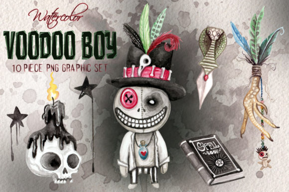 Download Voodoo Doll Boy Watercolor Clip Art Set - Voodoo doll Collection